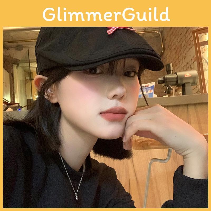 Sophisticated Vintage Beret With Bow For Women Black Cotton Blend Newsboy Cap