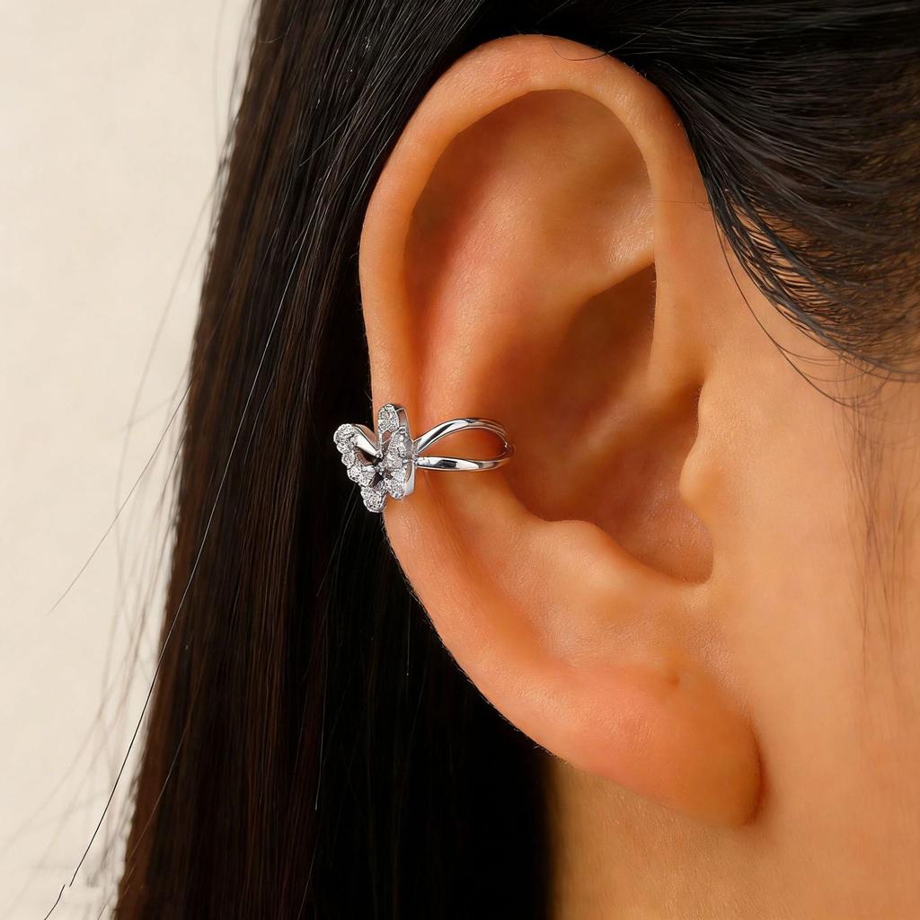 1/2 Stück Floraler Strass-Metall-Ohrklemme für Damen - Verstellbar zum Anklemmen, Kein Piercing erforderlich