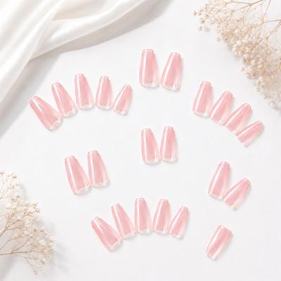 Secret Lives Cats Eye Reusable Artificial Coffin Shape Baby Pink Color Designer Luxury Press On Nails 24 Pieces Set with Kit
