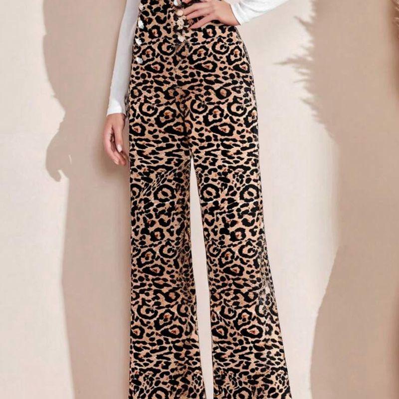 

Women s Leopard Print Casual Pants Gold Velvet Fashion New Arrival Fashion All-Match High Waist Loose Pants Loose Straight Trousers Women Light brown S