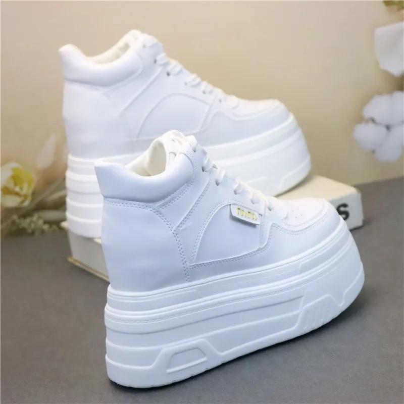 Fashion 12CM Genuine Leather Women Breathable Platform Hidden Heels Shoes Genuine Leather Chimney Fashion Spring ZIP Ankle Booties