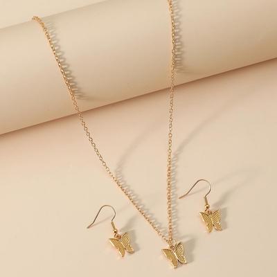 European & American Fashion Butterfly Necklace & Earring Set