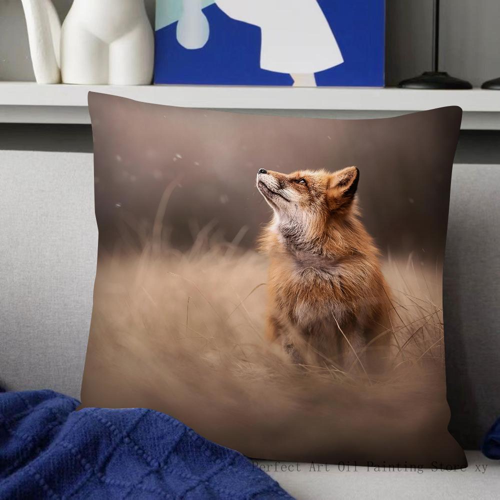 Cute Wild Fox Pillow Case Fashion Square Pillowcase Bedroom Sofa Room Ins Decoration Leisure Cushion Cover 40x40