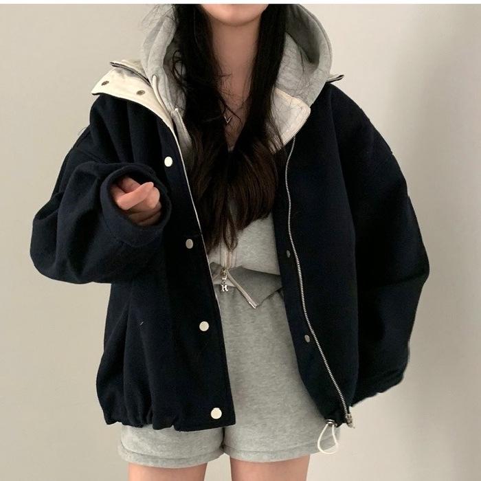 Schicker Französischer Retro Grauer Wollmantel mit Revers für Damen - Winter 2024