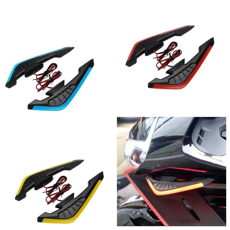 2Pcs Fixed Wind Wings With LED Light Adhesive Decoration Sticker Motorcycle Front Side Spoiler Winglets Aerodynamic Wing Set