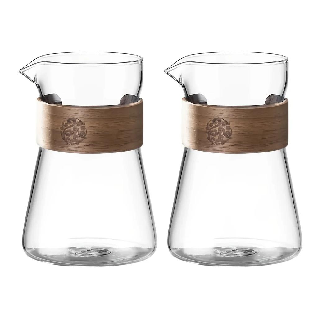 17oz/500ml Glass Coffee Pot Carafe High Borosilicate Espresso Shot Glass Mug with Wood Heat-Resistant Layer,Coffee Accesories