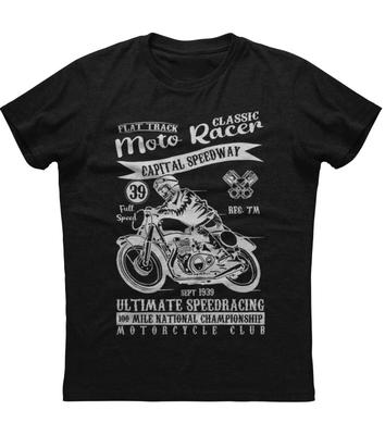 T-shirt Vintage Classique Moto Racer Flat Track Motocycliste 100% Coton Col Rond Été Manches Courtes Décontracté Homme Taille S-3XL
