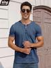 Men's Cotton T-shirt Fashion Button Design Breathable Solid Color Short-sleeved Henley Neck Tops Slim Fit Cozy Male Casual Tees