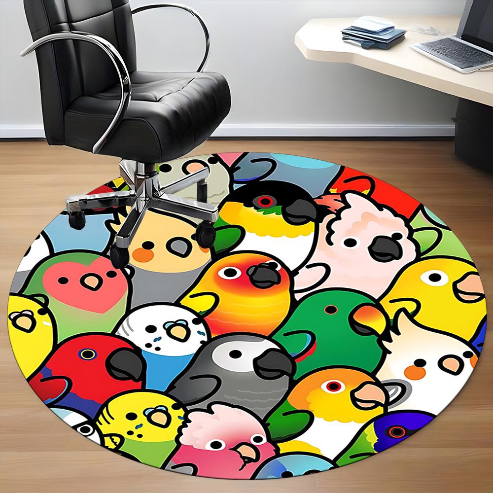 1PC Alfombra Redonda de Oficina con Patrón de Fiesta de Loro, Felpudo Adecuado Para Oficina, Debajo de Sillas de Oficina Dormitorio Sala de Estar Decoración del Hogar, Decoración de Habitación