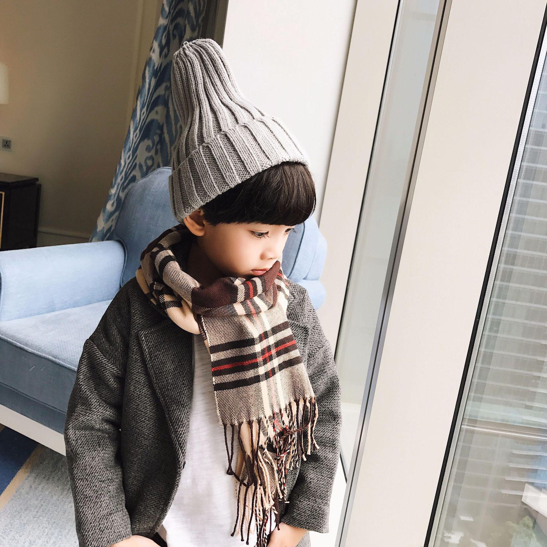 

Мальчики и девочки, малыши, осень и зима, новый искусственный кашемировый детский шарф, теплая шаль с кисточками, универсальный клетчатый шарф 185-30