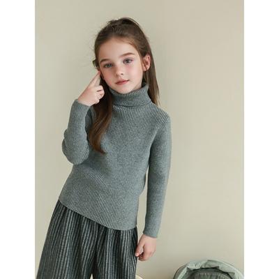 Girls High Neck Knit Sweater Long Sleeve Solid Color Kids Pullover Top