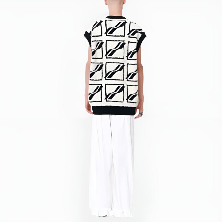 We11done Ss22 Logo Geometric Pattern Full Knit V-Neck Vest Unisex vests White WD-KV1-22-652-U-IV