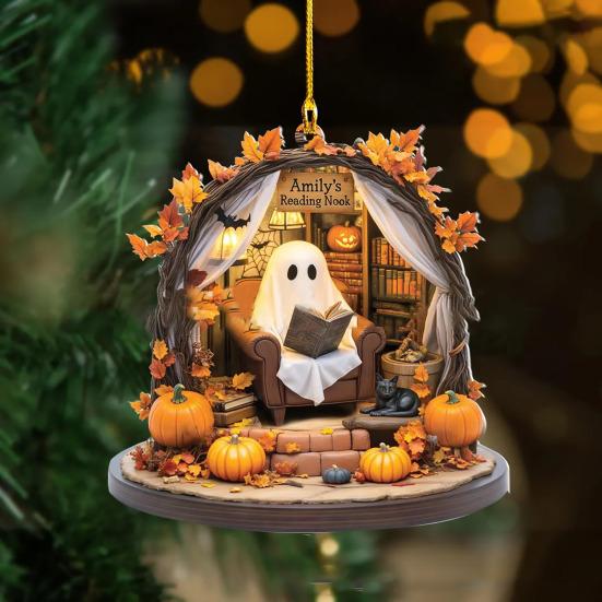 1 Pair Halloween Spooky Ornament Hanging Pendant Durable Construction Cartoon Ghost Design Versatile Home Decoration