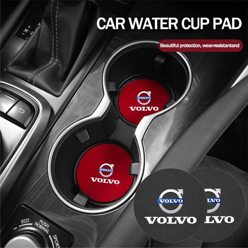 2Pcs Suede Leather Coaster Car Water Cup Anti-slip Pad Mat Auto Interior For Volvo XC60 XC90 V40 V60 S60 V50 V90 S80 C40 V70 C30