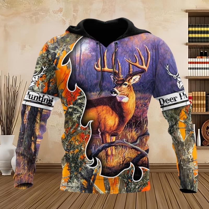 Mode Homme 2025 Chasse Hoodie Lâche Grande Taille 3D Imprimé Animal Cerf Super Lâche Hoodie Harajuku Passionné de Mode Sweatshirt Homme