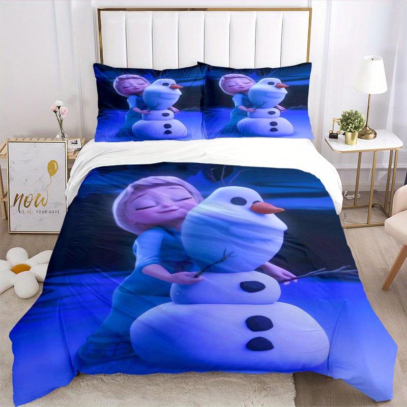3pcs Elsa & Olaf Snowman Quilt Set - Soft and Comfortable Bedroom, Guest Room and Dorm Decor Bedding Set 1 Quilt Cover + 2 Pillowcases.S041