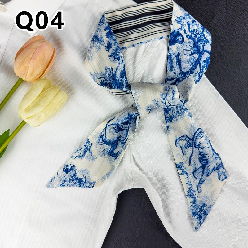 New Long Versatile Silk Scarf Tied Hair Band Bow Letter Floral Streamer Tied Bag Gift Small Silk Scarf