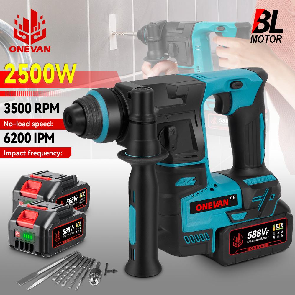 ONEVAN Bürstenloser Elektro-Schlagbohrhammer Tragbar 24MM Multifunktions-Akku-Bohrhammer-Werkzeug Für Makita 18V Akku Stift
