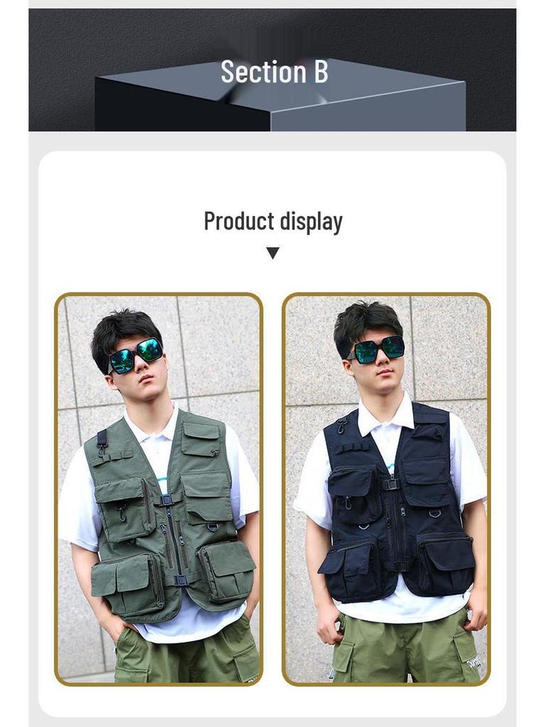 Men's Breathable Multi-Pocket Workwear Vest - Customizable Logo for Outdoor Volunteers