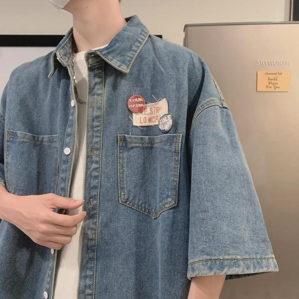 2023 Vintage Hong Kong Style Übergroßes Jeanshemd - Unisex Kurzarm Retro Design