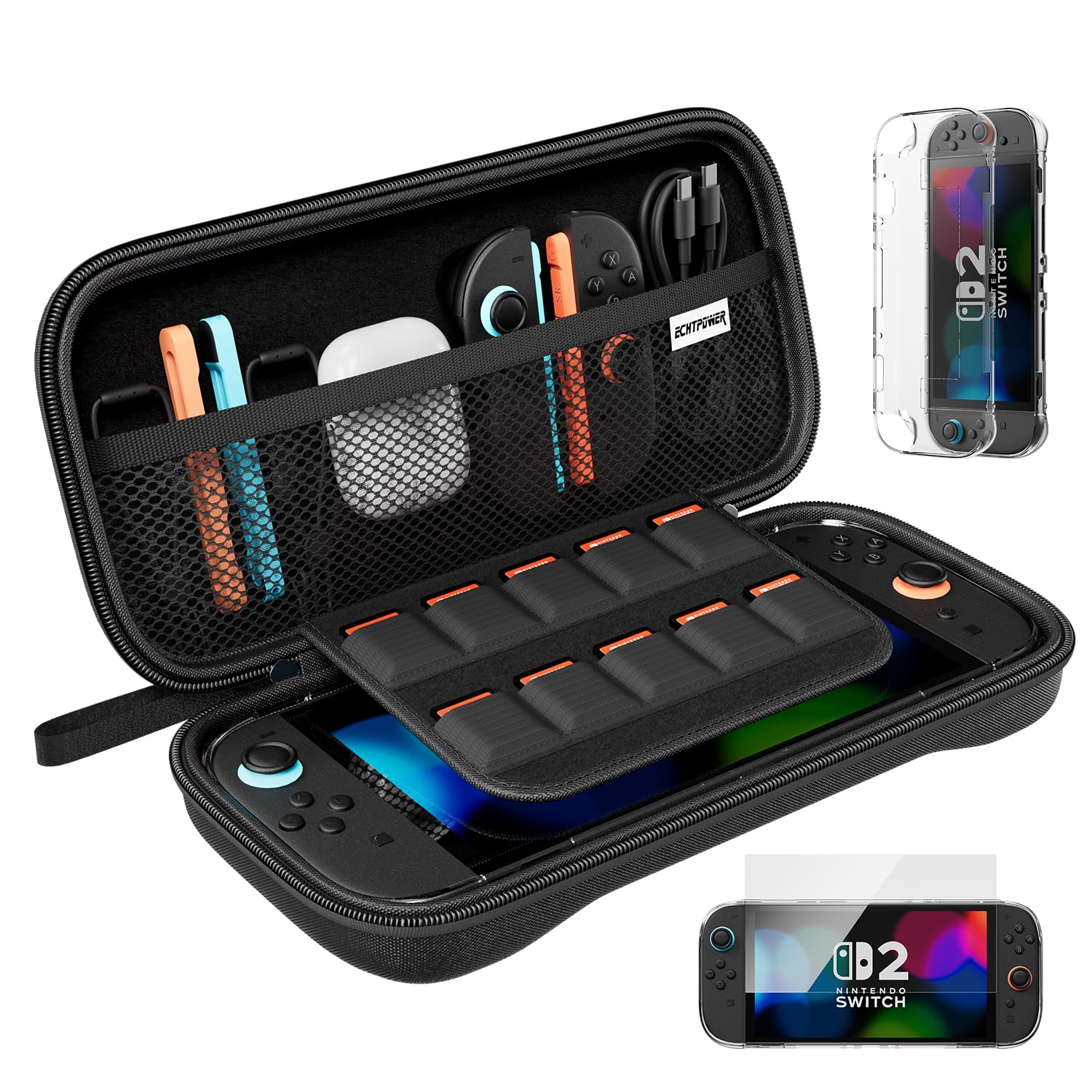 

Switch 2 Хранение Переноска Хранение Нейлон Мягкий Для Легкой Поездки Включает Защитные 2 Стекла Пленки Чехол, Чехол, Сумка, Материал, Подкладка, Пылезащитный, чёрный