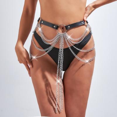 Kadın Çok Katmanlı Zincir Punk Deri Seksi Kemer Metal Zincir Püskül Bel Zinciri