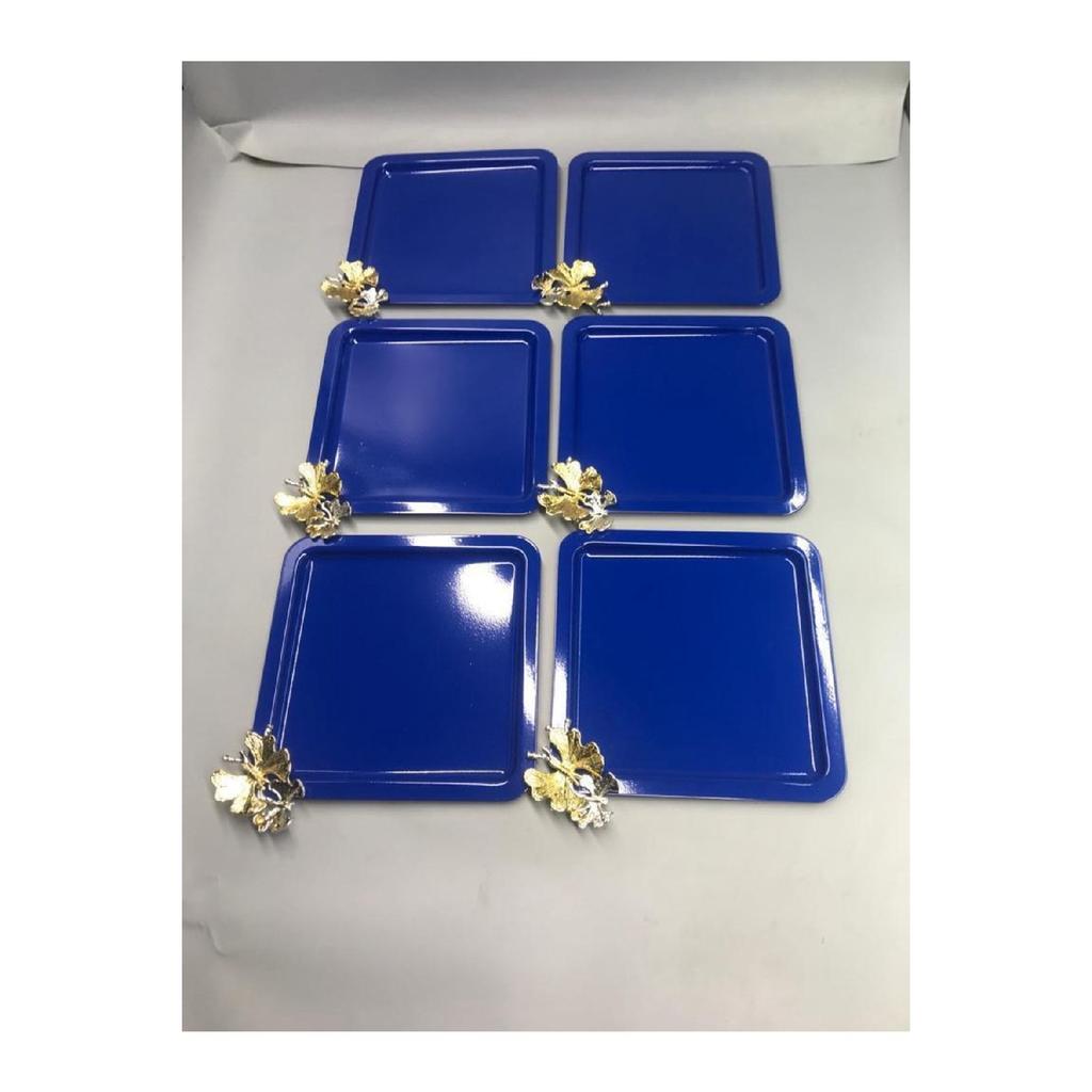 Luxus Quadratisch Schmetterling Zubehör Edelstahl Set von 6 Silber Kaffee, Tee, Dekorative Präsentation Serviertablett