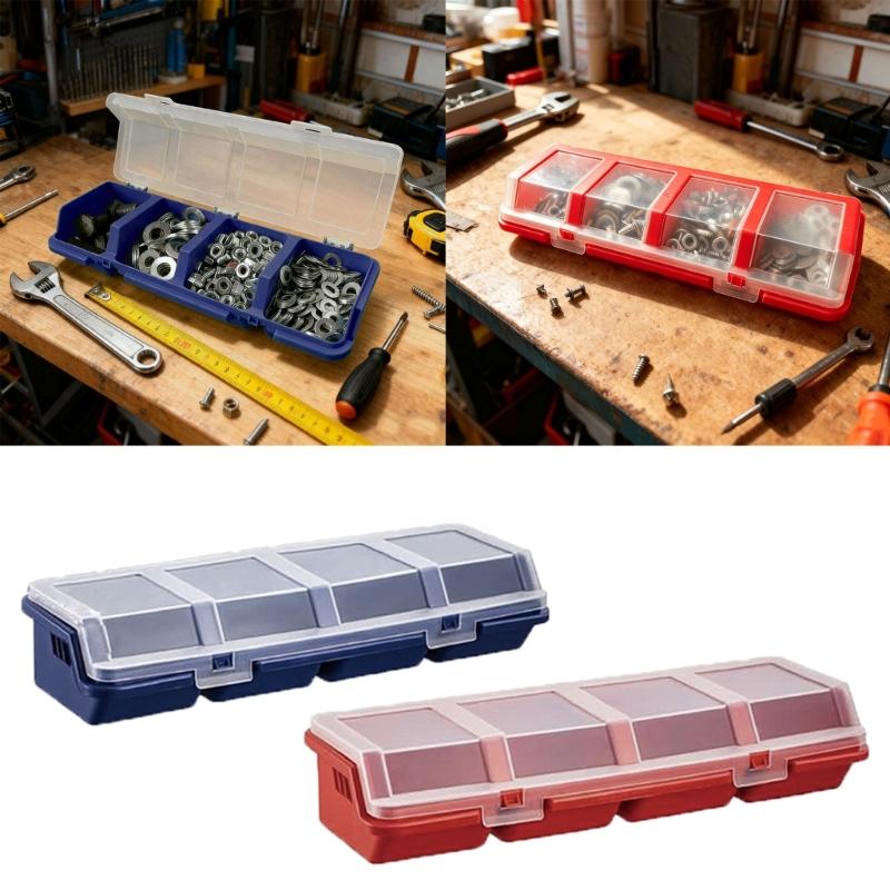 Small Parts Organizers Box Set, 2 Pack Plastic Hardware Cases with 4 Compartments and Transparent Lids for Fastener Sorting