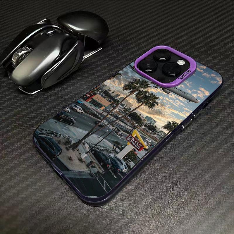 

Los Angeles Sunset Cityscape Palm Tree Pattern Design Protective Cover for iPhone 17 16 15 14 13 12 11 16E Series Pro Max Plus iphone 15 ProMax