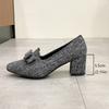 Fashion Bow Fashion Chunky Women Shoes 2025 Elegant Pointed Toe High Heels Pumps Fad Trend Spring Dress Designer Zapatillas De Mujer
