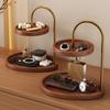 Wooden Tray Round 2-Tier Vintage Display Holder Jewelry Storage Organizer Decorative Tray for Entryway Bedroom Living Room