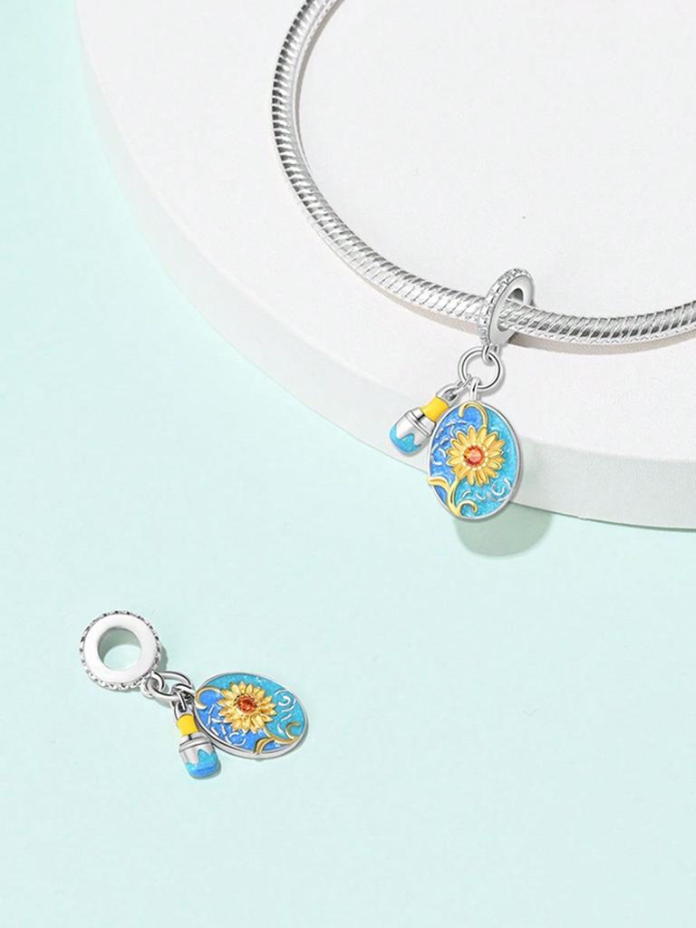 Charms Plata Van Gogh Sunflowers And Palm Tree Beads Copper Plated Fit Copperoriginal Bracelet For Jewelry Making Diy Charm