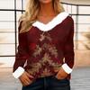 Women's Casual Long Sleeve Christmas Print Plush Collar Top for Winter Holiday Festive