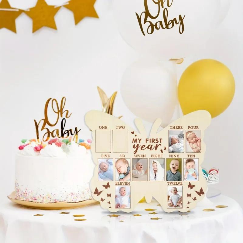 Wooden Baby’s First Year Picture Frame My First Year Butterfly Photo Frame 12 Month Milestone Board Baby Keepsake Frame