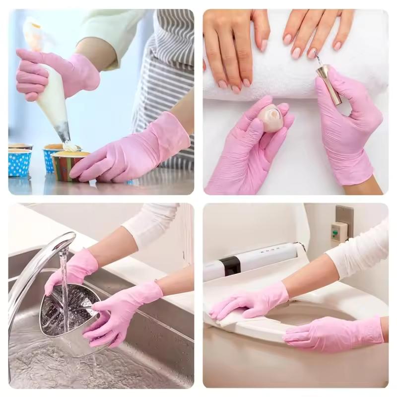 20/50/100PCS Pink Nitrile Gloves Disposable Powder Free Gloves for Household Cleaning Beauty Salon Work Cooking Kitchen Gloves
