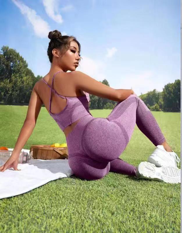

JYL Yoga Shorts Trousers Suit DFYNE Style V Neck Vest Long Pants Fitness Outfit L мигдалевий