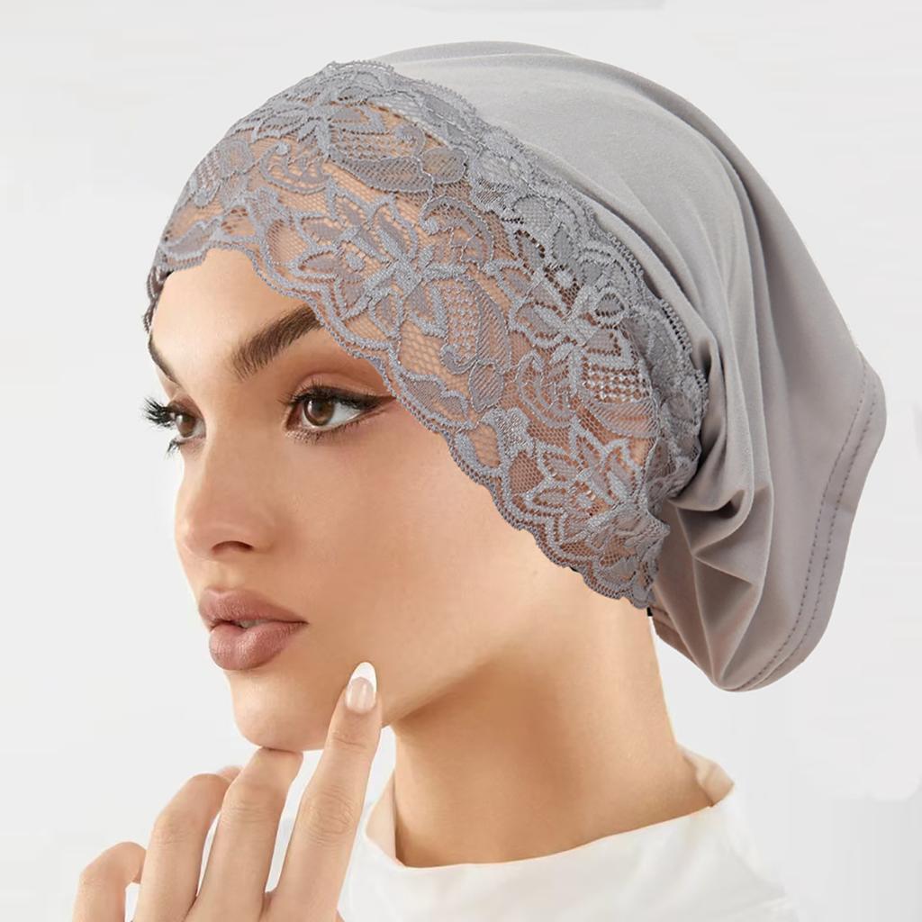 Malaysian Style Lace Hijab Cap, Breathable Undercap for Muslim Women, Elegant Headwear for Daily Prayer