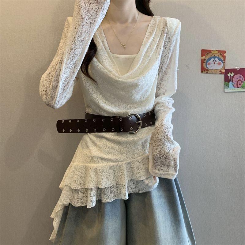 Private Style T Shirt With Lace And Asymmetrical Design For Spring