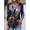 Women's T Shirt Tee Floral Animal Dragonfly Casual Holiday Pink Navy Blue Blue Print Long Sleeve Fashion V Neck Regular Fit Spring &  Fall