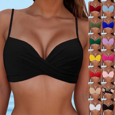 Eksplozywny Damski Wielokolorowy Rozcięty Zmarszczony Obcisły Nadmorski Bikini na Ramiączkach Bikini