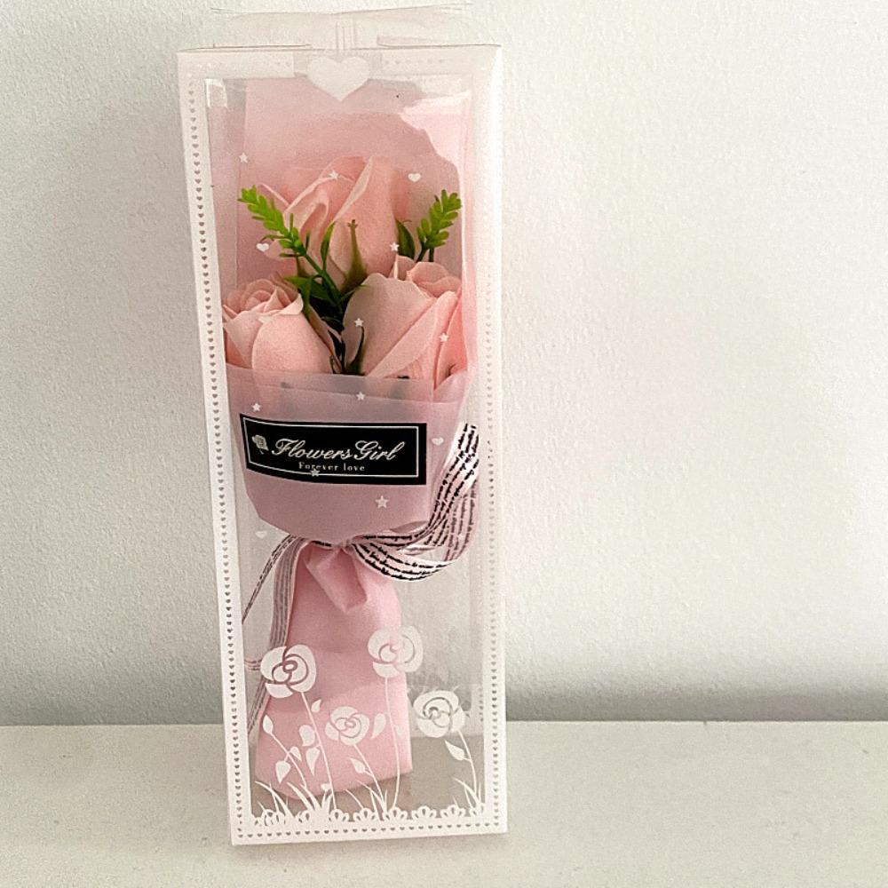with box 3 Head Artificial Roses Hand Holding Fake Flowers Fashion Soap Flower