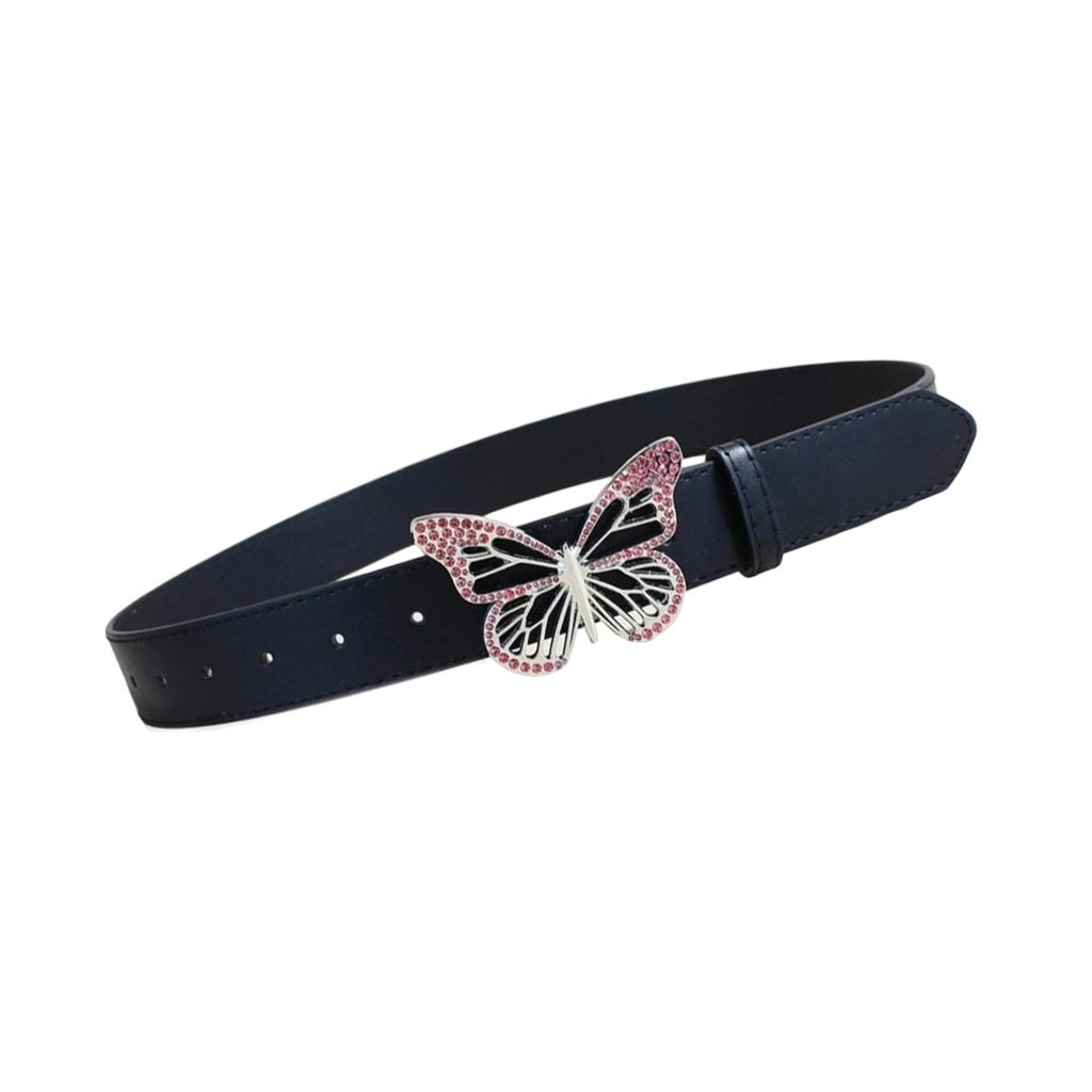 Elegant PU Leather Waist Belt Waist Ornament Decorative Sash Feature Rhinestone Butterfly Buckle for Fashion Women