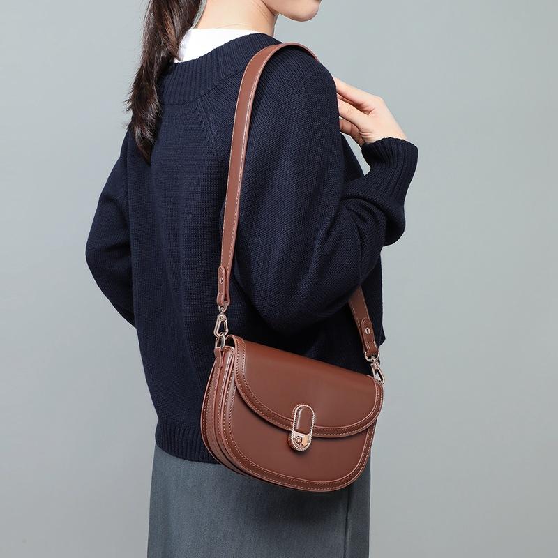 New Women's Crossbody Bag Genuine Leather Saddle Bag Autumn and Winter High-end Versatile Shoulder Bag