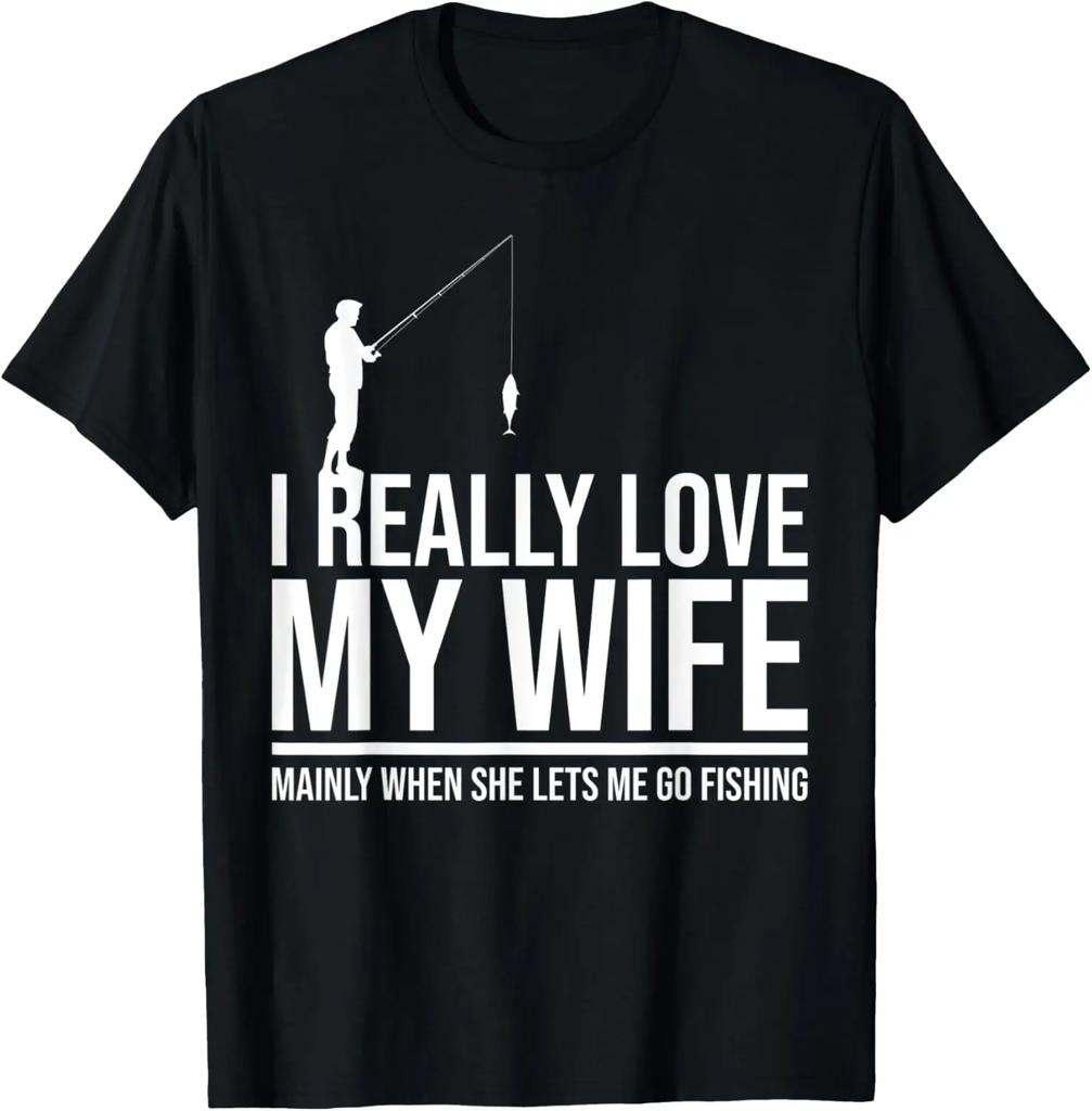 I Love It When My Wife Lets Me Go Boating Funny Boat TShirt Print on Demand Graphic T Shirts Mens Clothing Camisas Streetwear