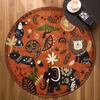 Tribal Safari Round Rug Orange Base Elephants Lions and Ethnic Patterns