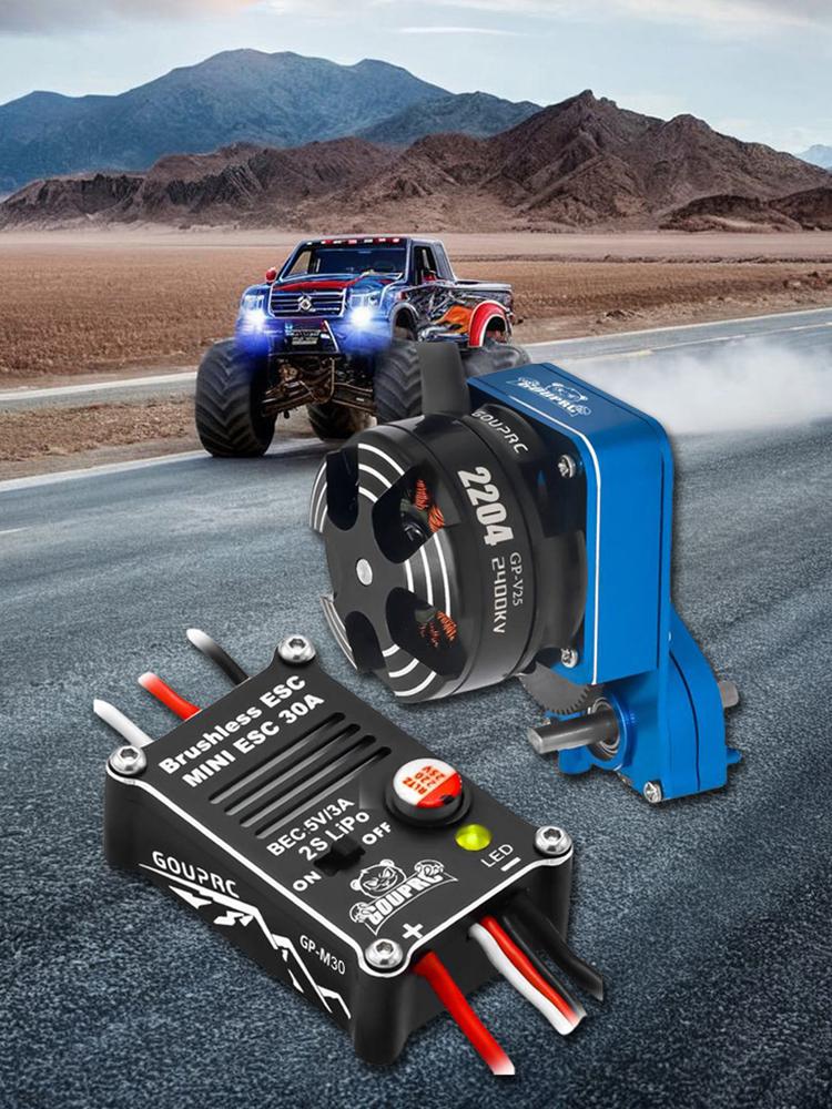 2204 2400KV Brushless Outrunner Motor with Transmission and 30A Brushless ESC for 1/24 RC Crawler Axial SCX24 Upgrade