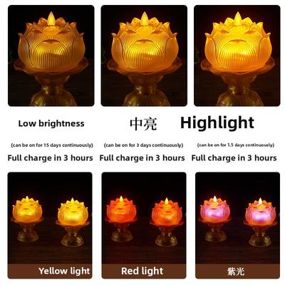 Rechargeable Glass Lotus Electronic Buddha Lamp LED Simulation Temple Smokeless Home Buddha Bodhisattva Long-lasting Lamp