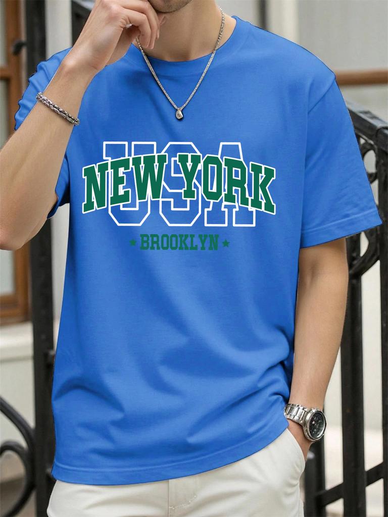 Usa New York Brookl Yn Print Mens T Shirts Hip Hop AllMatch Tops Casual Cotton Vintage Clothes Male Loose Crewneck Streetwear