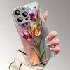 Artistic Tulip Pattern Electroplated Glass Phone Case For iPhone 17 Pro Max 16 Pro 15 Plus 14 13 12 11 16E 17 Air TPU Cover