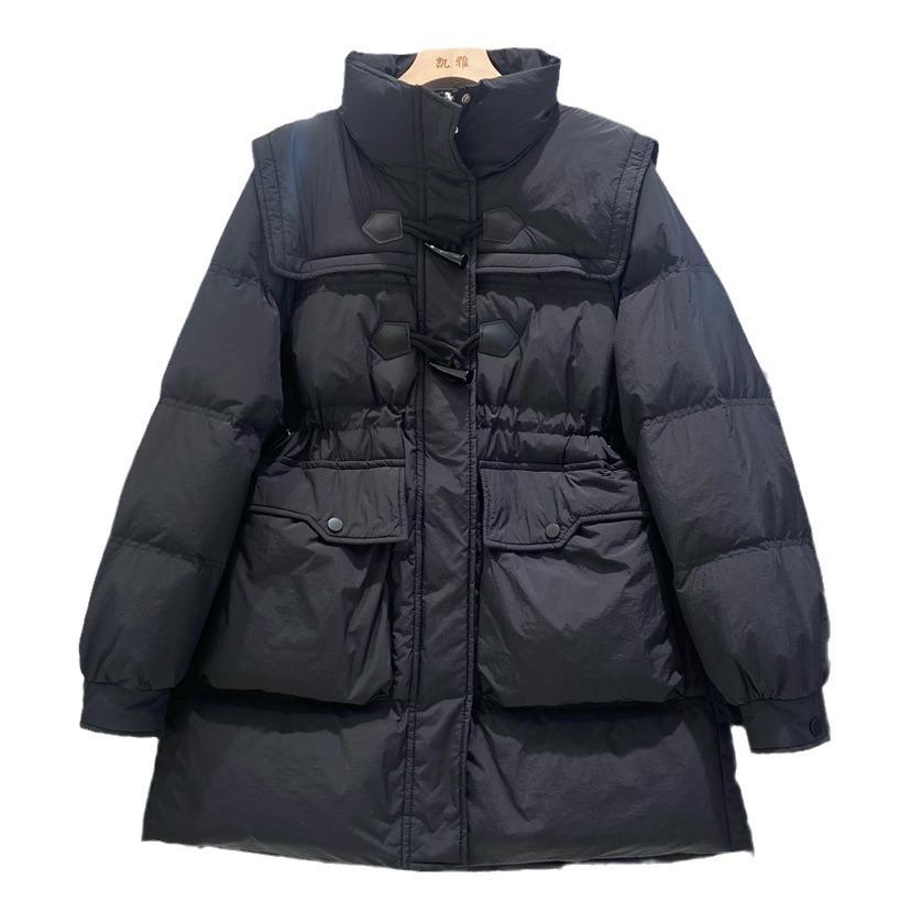 FASHION2024 and winter college style long down jacket women's doll collar horn buckle thickened white duck down jacket Clothes